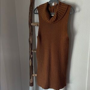 Soft Surroundings Sleeveless Camel Brown Knit Turtleneck Sweater Dress Medium